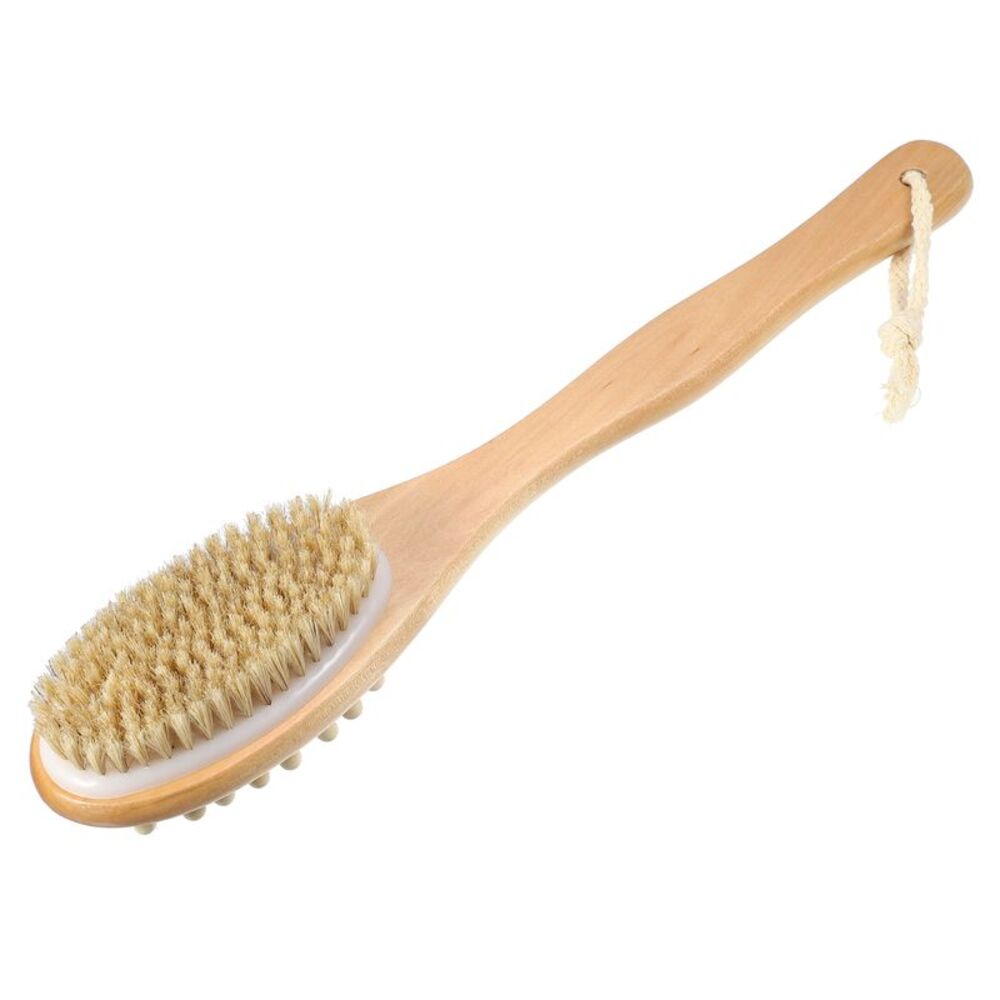 1 Pc Double Sided Bath Brush for Shower with Long Handle Brown 14.6Inches